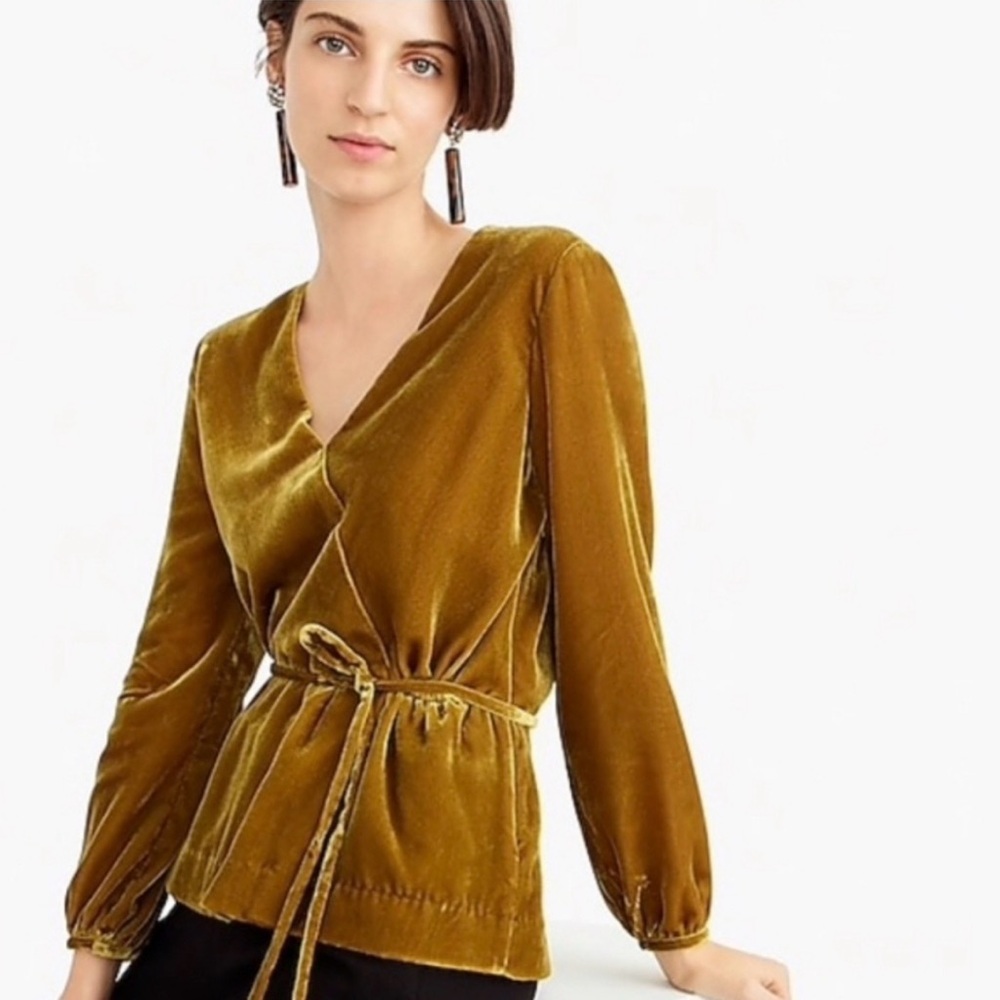 J.CREW NWT 8T Tall Mustard Gold Velour Faux Wrap Belted Top